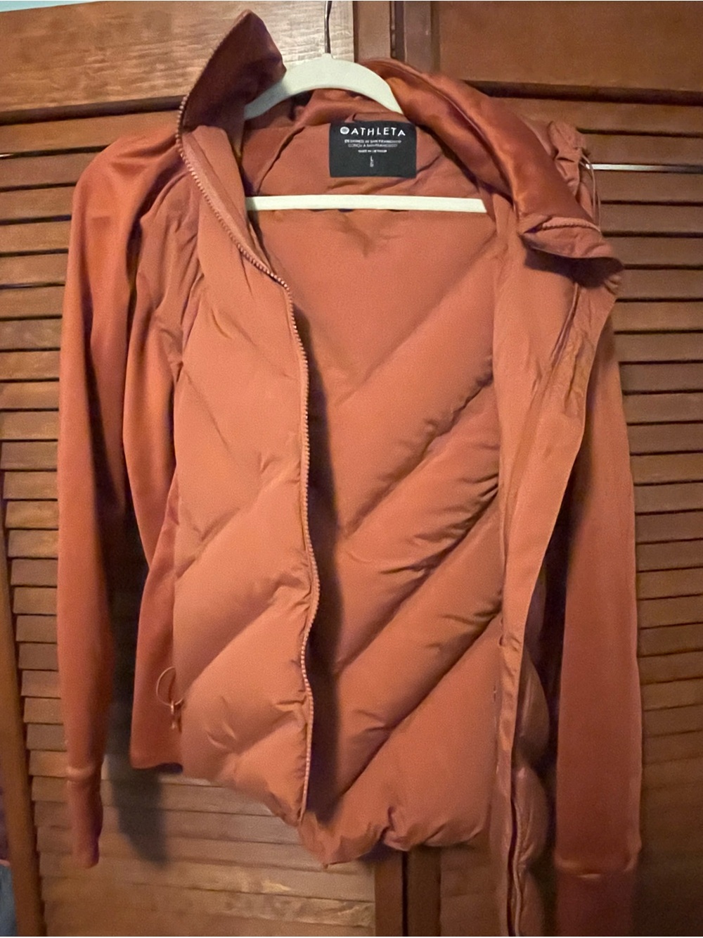 Athleta Rust Orange Quilted Hooded Puffer Jacket